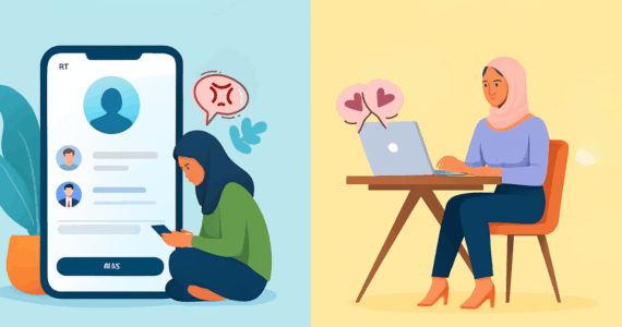 A split-screen illustration showing a frustrated woman stressed by a dating app on the left, contrasted with a calm, smiling woman using a personalized matchmaking service on the right.